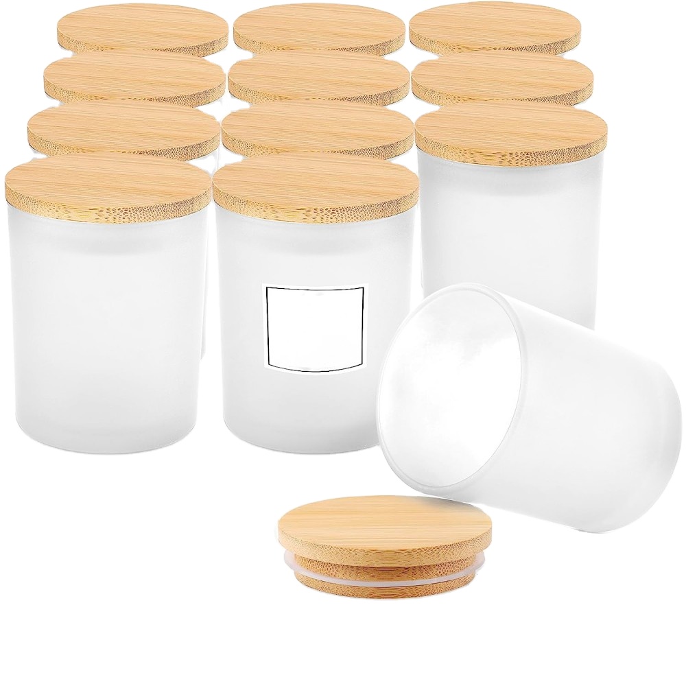6oz 8oz 10oz Whoelsae Custom Luxury Frosted Empty Glass Candle Jars With Wooden Lids 200ml 320ml 430ml