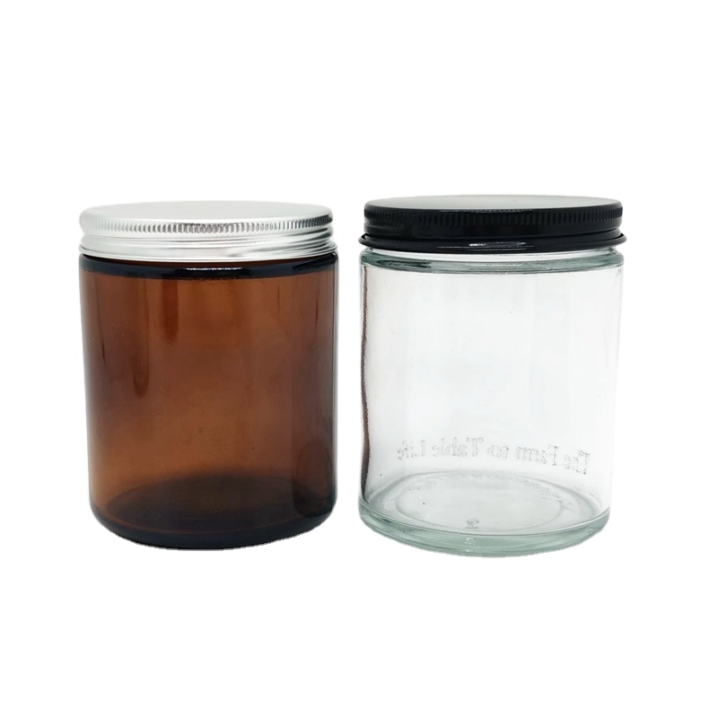 8oz Empty Recyclable Straight Sided Gold Glass Packaging Candle Jars Clear Amber Glass Skincare Cream Jars With Cap