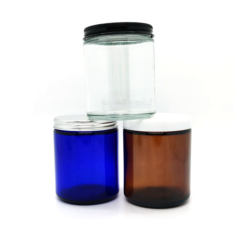 Value Size Straight Sided Glass Wholesale 2 oz 4 oz 5 oz 8 oz Amber Cosmetic Glass Jars  for Candle Making With Lid