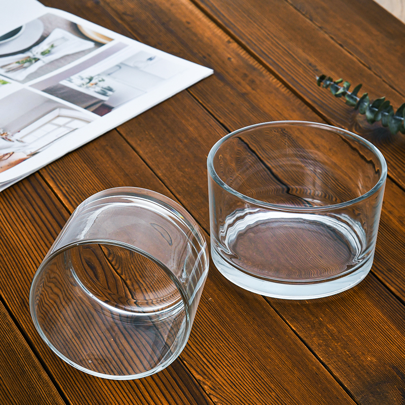 High Quality Transparent Matte Black Round Glass Candle Jars Wooden Cap 4oz 6oz 8oz 12oz 16oz Hot Stamping Household Products