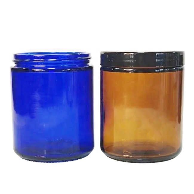 Luxury 4oz Amber Blue Glass Candle Jar With Lid Elegant Cylindrical Container for Home Festivals Bulk Packed Customized Logo