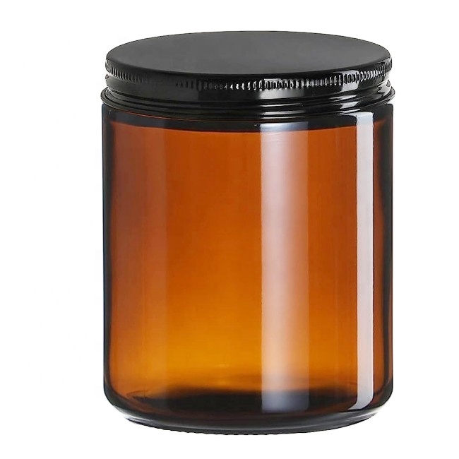 Hot Selling 270g Round Wide Mouth Large Amber Glass Jar With Screw Top Lid