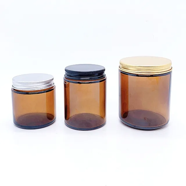 Free Sample Wholesale 2oz 4oz 6oz 8oz Small Empty Candle Jar With Lid Amber Glass Jar With Black Lids for Scented Candle