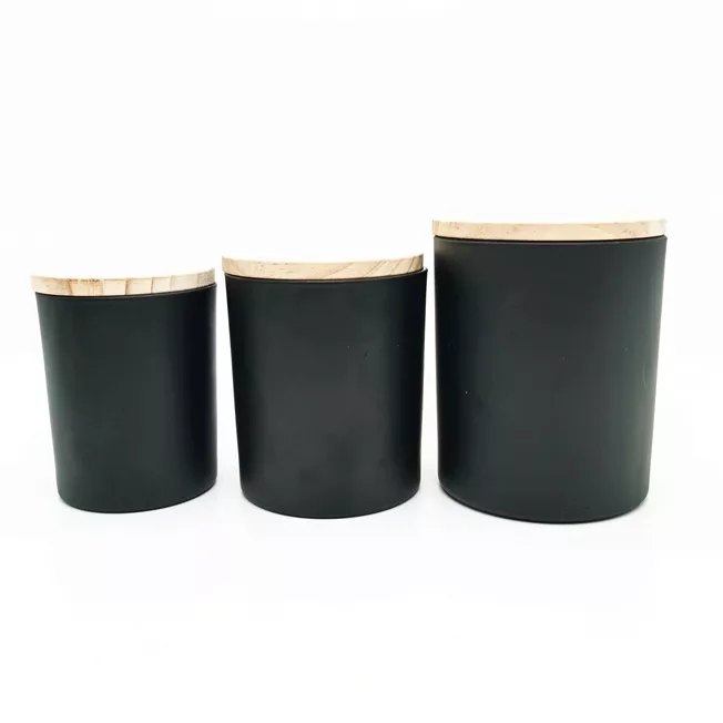 Wholesale Empty Matte Frosted White Black clear Glass Candle Jars With Wooden Lids for Candle Making