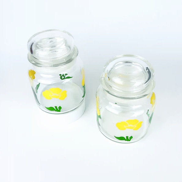 Home Use Kitchen Canisters 350ml 500ml 750ml Mushroom Glass Lids Recycled Food Grade Clear Glass Food Storage Jars Candle Jars