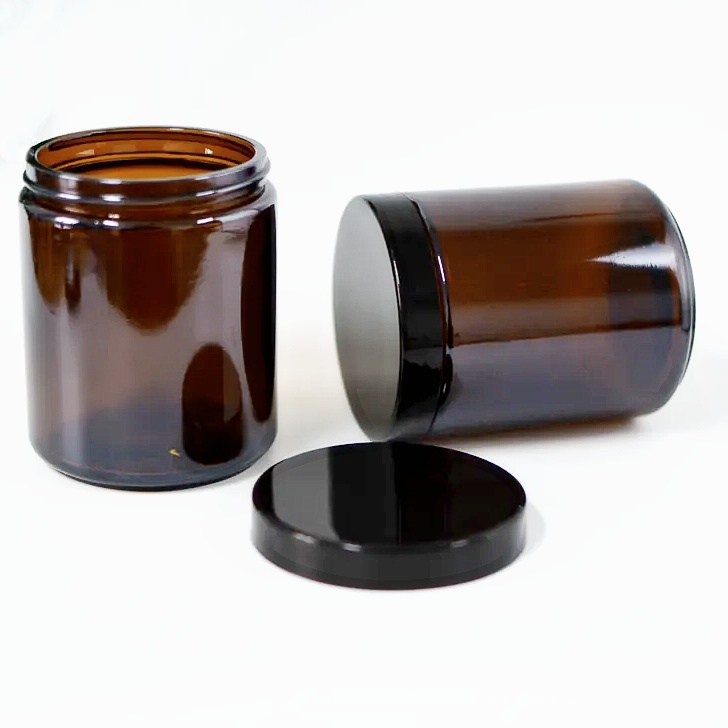 8OZ 9 OZ Amber Glass Straight Sided Candle Container Face Cream & Lotion Jars for Ointments, Handmade Lotion, Honey