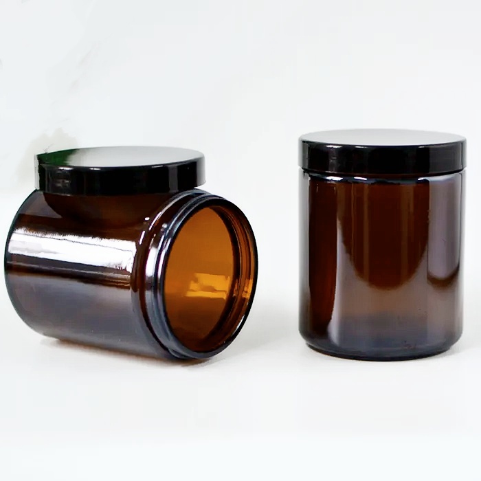 Amber Round Glass Jars With Black Lids Empty Candle Making Jars Cosmetic Containers for Cream Lotion Body Butter Beauty Product