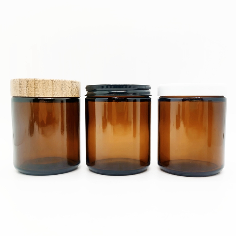 Round 9oz 270ml Brown Luxury Empty Straight Sided Glass Candle Cream Jar With 70 400 Finish Bamboo Screw Top Lids for Sale