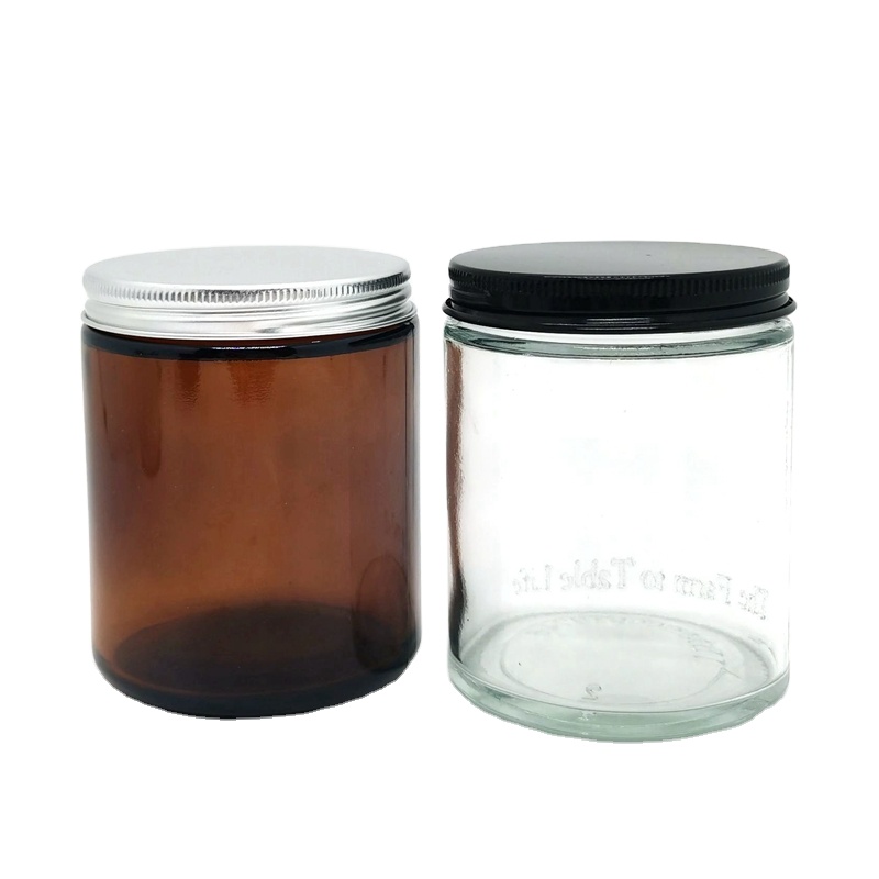 Round 8oz Amber Candle Jars With Black Lids Empty 250ml Glass Candle Making Jars Cosmetic Jars