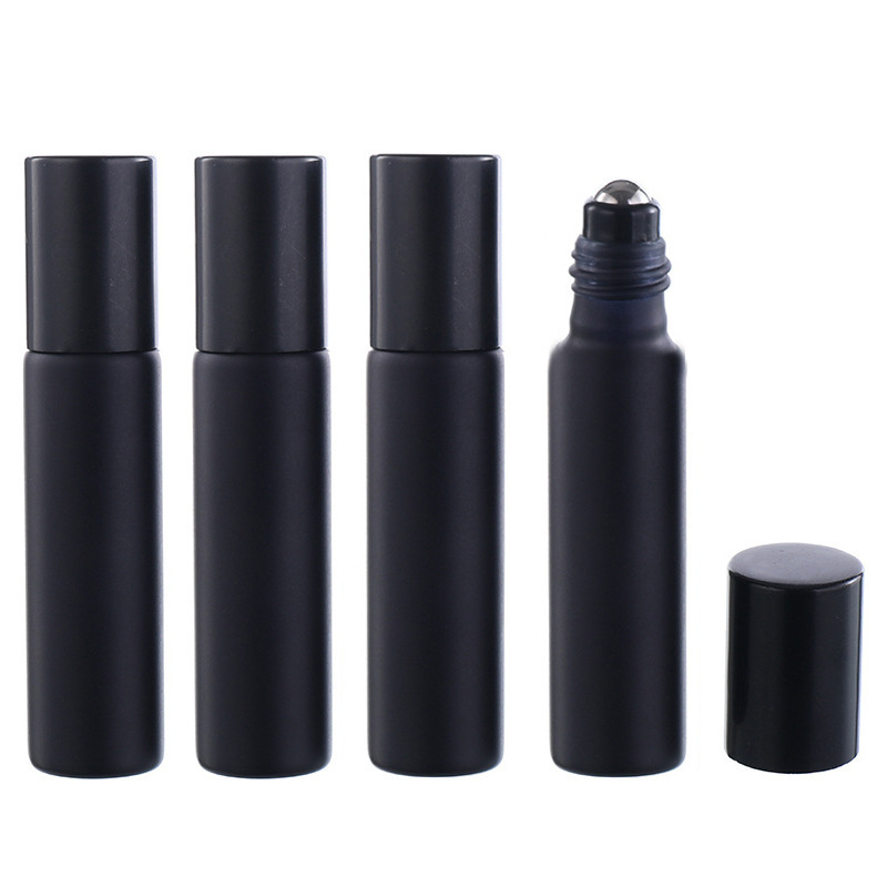 Frosted Matte Black 4ml 6ml 8ml 10ml Perfume Essential Oil Glass Roll on Bottle With Aluminum Cap and Steel Roller Ball