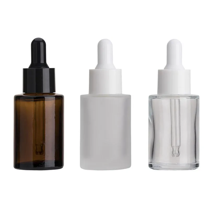 Custom 20ml 30ml 50ml 10ml 100ml Fancy Frosted Clear Essential Oil Glass Black Dropper Bottle With Custom Box glass bottle