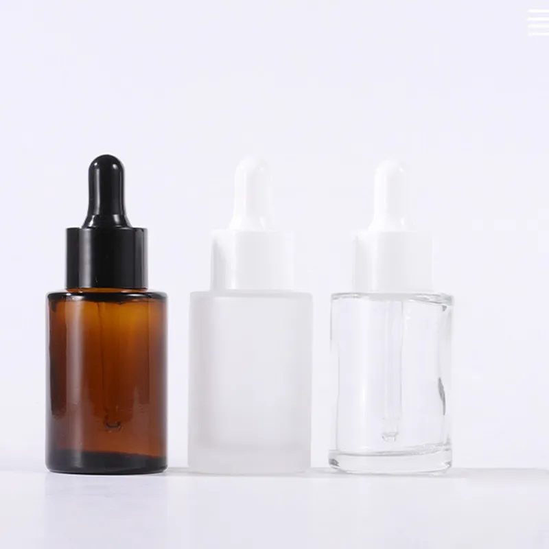 Amber and Frosted 30ml 50ml Flat Glass Dropper Bottle for Cosmetic Oils Glass Jar Glass Bottle
