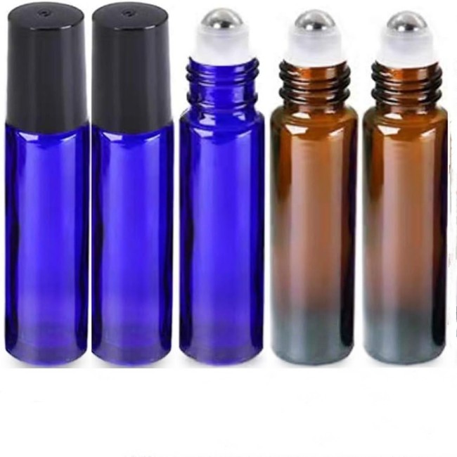 Wholesale 10ml Clear Amber Blue Glass Roll-On Bottle Empty Essential Oil Lip Gloss Tube With Metal Roller Ball 30ml Volume