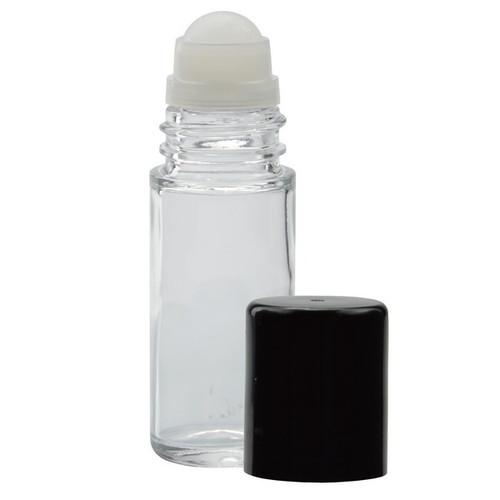 50ml Glass Vial Ball Perfume Roll on Bottle Container Vial Clear Glass Vial Bottle Essential Oil Packaging With Black Lid