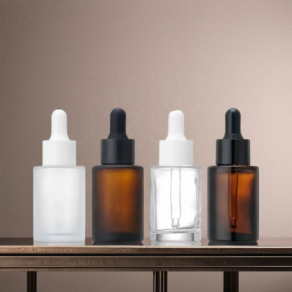 Customizable Popular Multi-color Flat Shoulder Water Milk Bottle 30ml Essence Oil Serum Dropper Glass Bottle Factory Direct