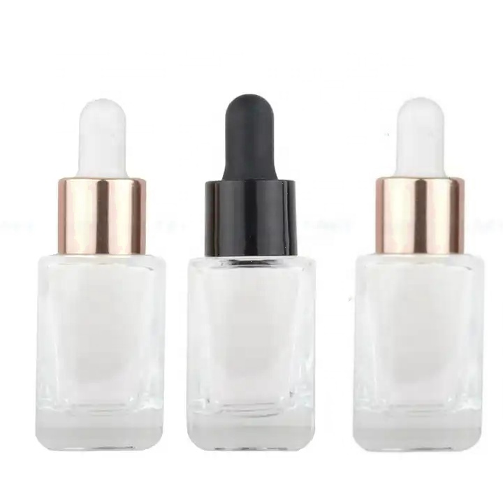 Custom Luxury Flat Shoulder Glass Bottles 30ml 50ml Frosted Clear for Cosmetic Face Hair Serum Essential Oil Dropper