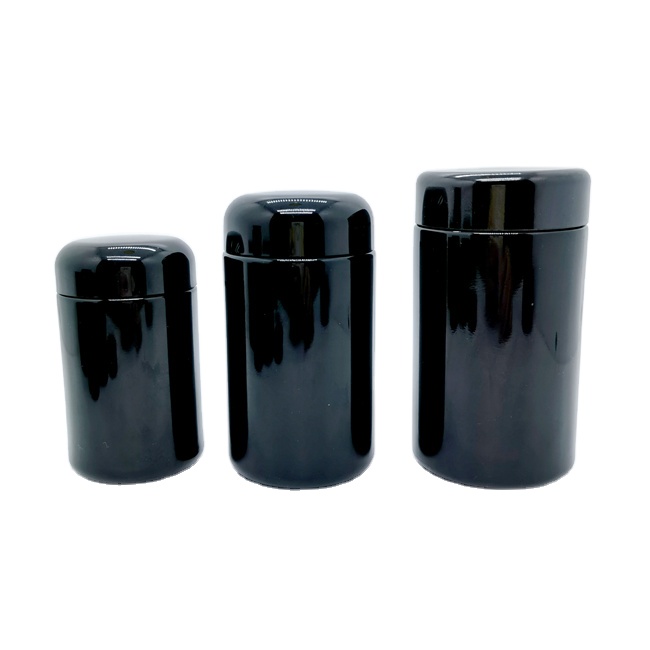 100ml 150ML 250ml Natural Organic Stone Black Uv Violet Round Cosmetic Face Cream Child Resistant Glass Jar With CR Black Lid