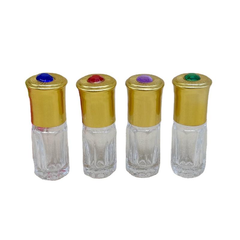 New Design 3ML 6ML 12ML Gold Octagon Roll on Glass Essential Oil Bottle Attar Oud Oil Glass Bottles With Roller Ball