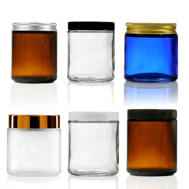 30g 50g 200g 250g Glass Jars White Black Gold Round Empty Frosted Amber Clear Cream Glass Cosmetic Jar Packaging