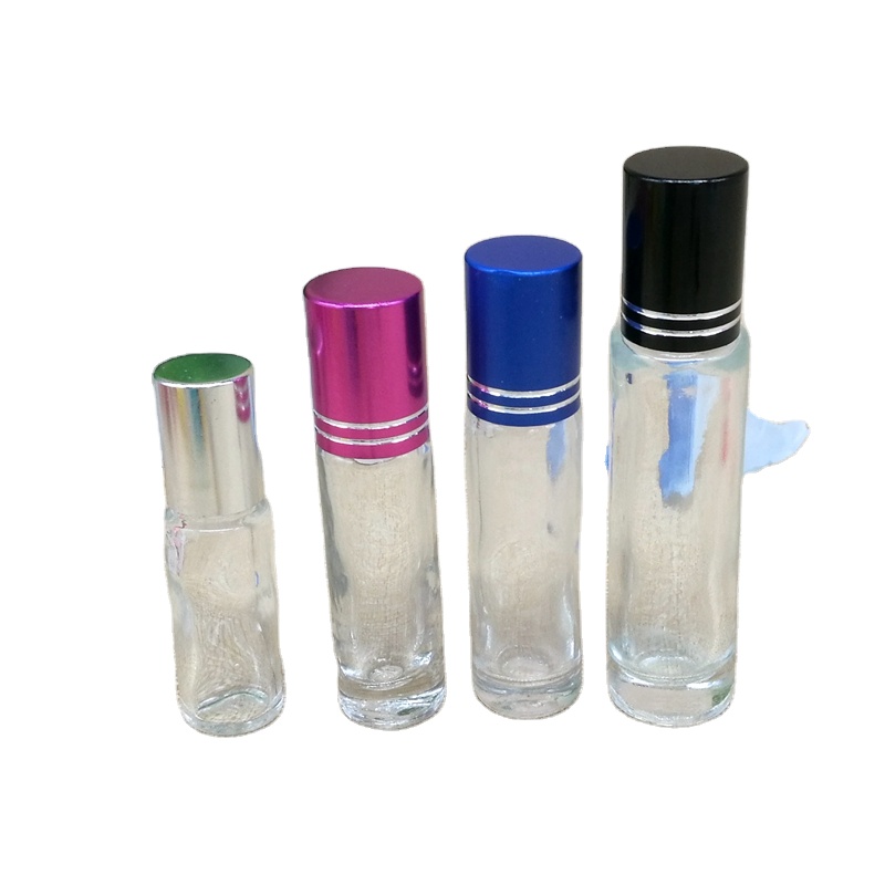 10ml Roller Ball Cosmetic Packaging Rolling Stones Bottle Clear Glass Roll on Bottles for Essential Oil Perfume