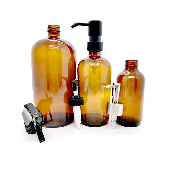 Glass Lotion Bottle Pump Bottle 8oz 16oz 250ml 500ml Amber Brown Boston Round Glass Oil Spray Bottle With Trigger