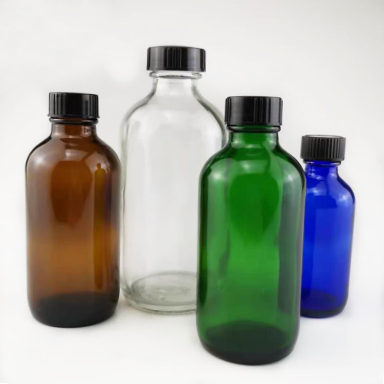 Popular Boston Round Juice Pharmaceutical Glass Bottles 15ml 30ml 60ml 120ml 230ml 500ml for Coffee Beverage Medicine Tea