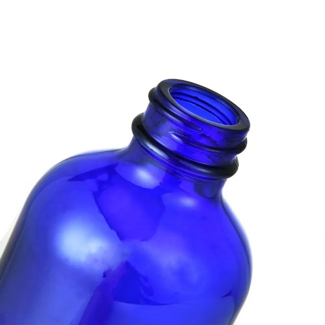 16 Oz. Cobalt Blue Boston Round Glass Bottle, 28mm 28-400