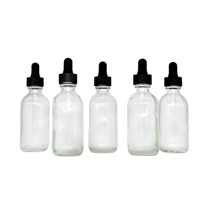 Essential Hair Oil Packaging 100ml 60ml 1oz 4 oz Clear Amber Boston Round Glass Eye Dropper Bottle With White Color Pipette Cap