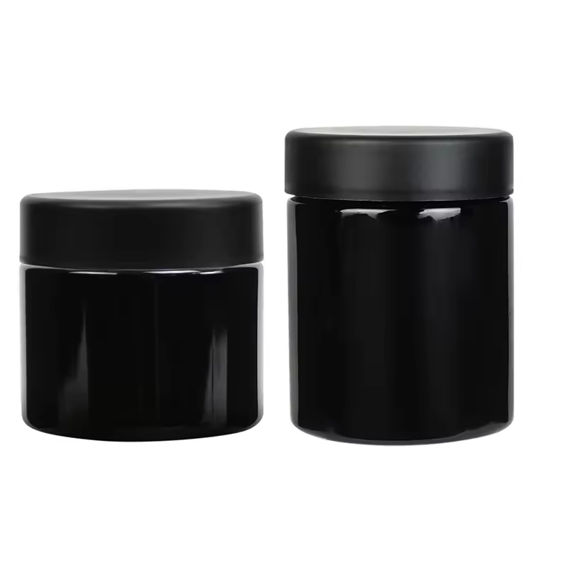 Herb Flower Childproof Jars Smell Proof Glass 8th Cr 3.5g Jar Screw Lid Custom Matte Black Child Resistant Glass Jar
