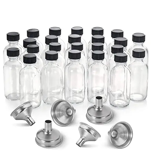 2oz 60ml Clear Boston Round Shots Glass Bottles Small Black Empty With Lids Custom Logo for Liquid Ginger