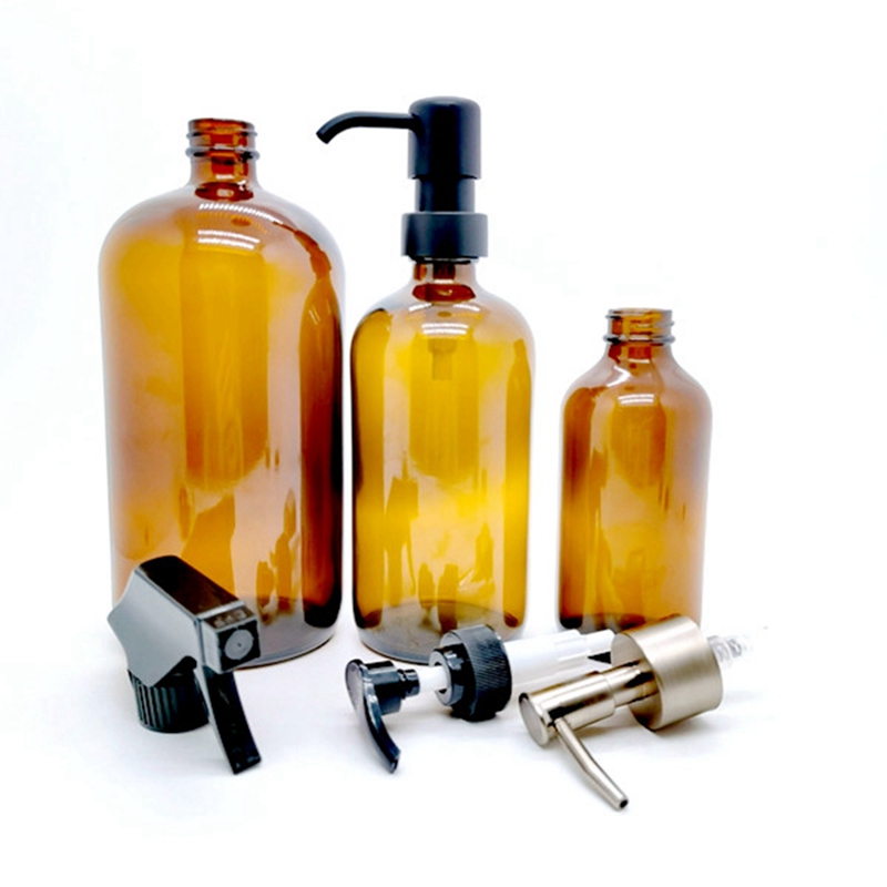 Custom 15ml 30ml 60ml 100ml 120ml 240ml 500ml 1000ml Thick Bottom Frosted Amber Brown clear boston Round Glass Bottles Glass Bottle