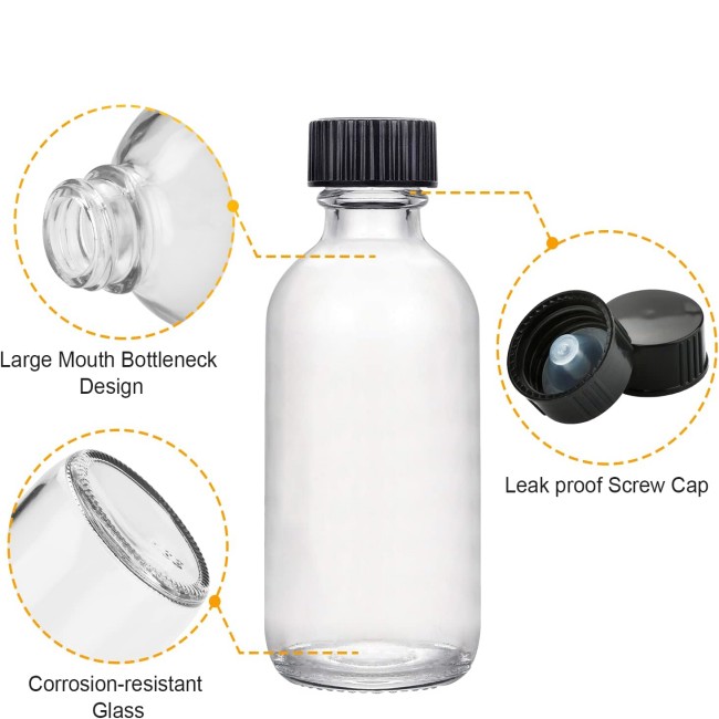 2oz Small 60ml Clear Empty Boston Round Shots Glass Bottles With Caps for Liquid Ginger