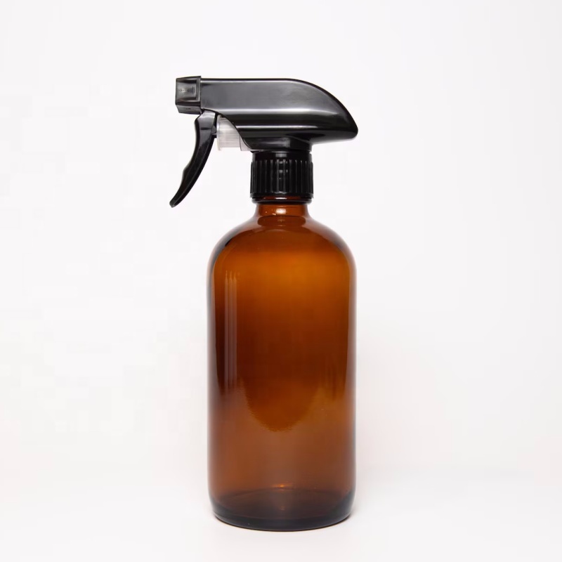 16oz 500ml Amber Clear Pharmaceutical Boston Round Glass Spray Bottle with Trigger Spray Lotion Pump Cap