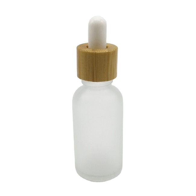 30ml Frosted Black Glass Dropper Bottle With Bamboo Lid Top Empty Essential Oil Bottle for Cosmetic Cuticle Hair Care
