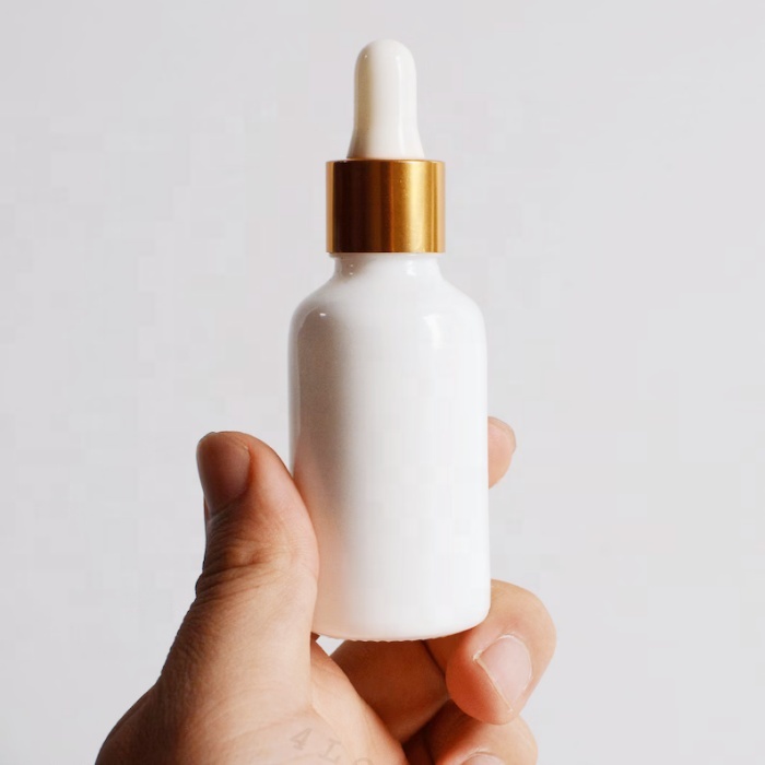 Luxury 1oz 10ml 30ml 50ml 100ml Empty Essential Oil Eye White Porcelain Glossy Glass Dropper Bottle With Pipette Gold Screw Lid