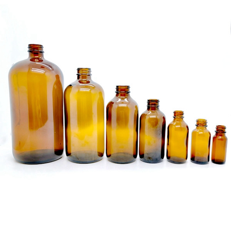 Refillable boston Round Amber Glass Bottle 500 ml 250ml With Screw Caps for Essential Oil Glass Bottle