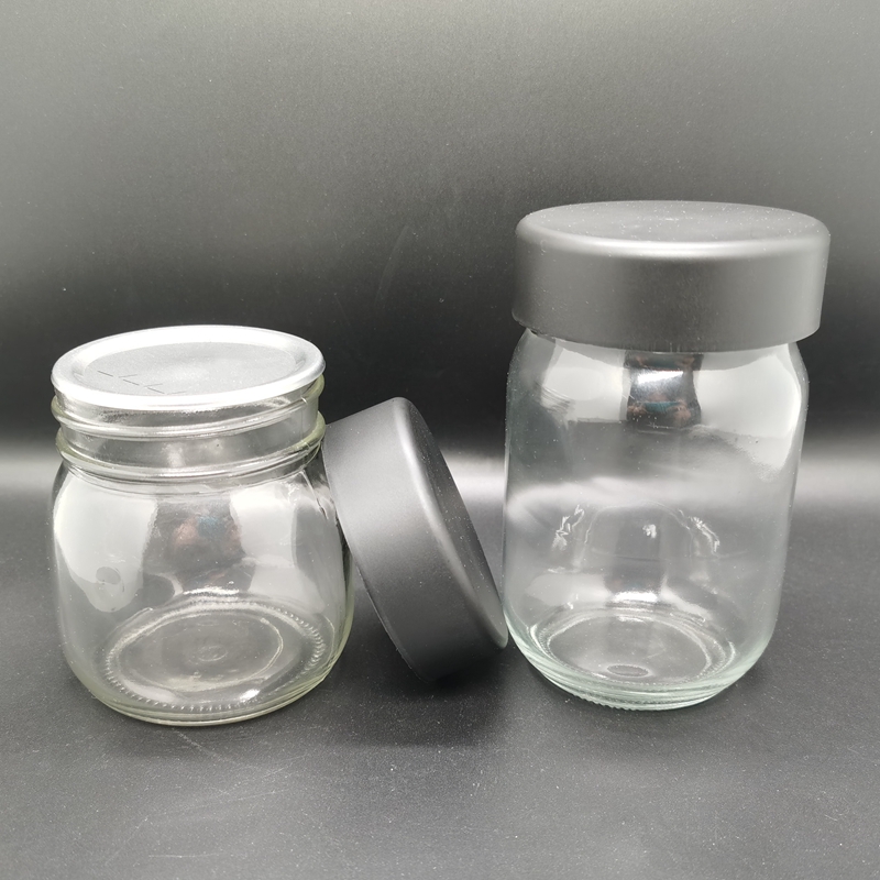 8oz 16oz Empty Food Storage Clear Canning Mini Cookie Glass Child Resistant Round Mason Jar With Lids