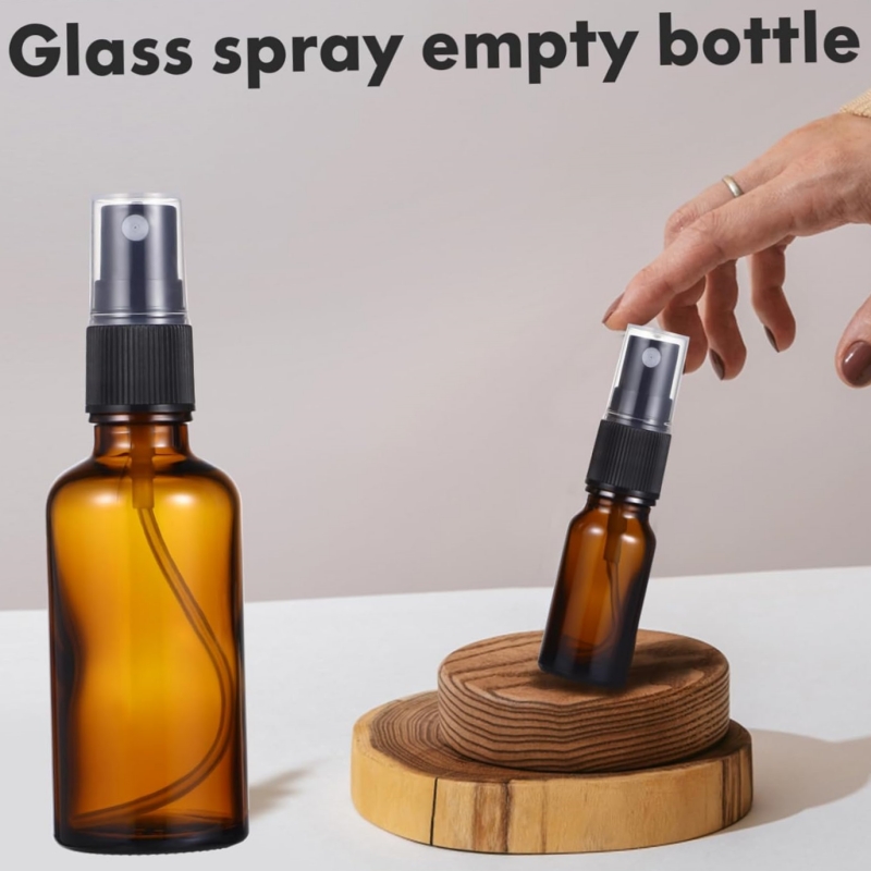 HOT Amber Glass Pump Bottles Flat Shoulder Refillable Spray Bottle for Serum Essential Oil Perfume Lotion 20ml 30ml 50ml 100ml