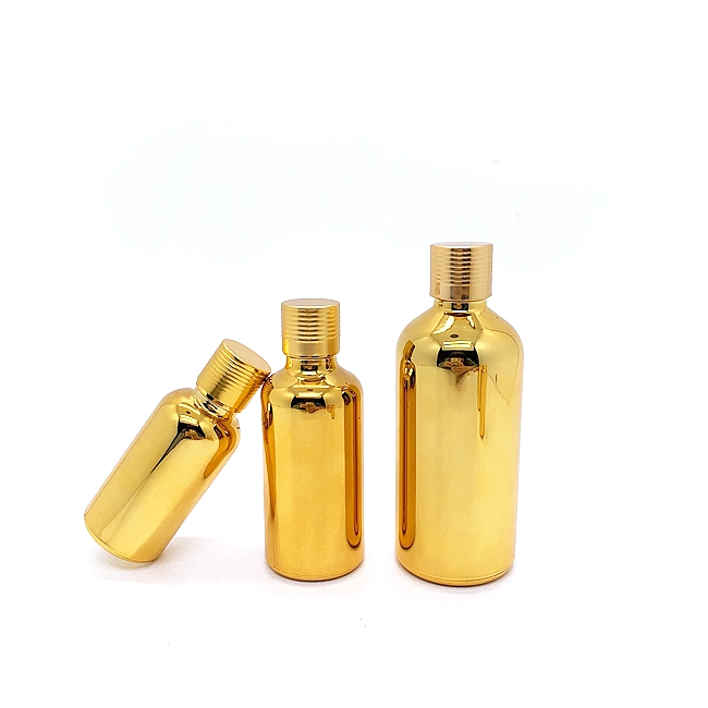 Manufacturer Fancy Gold Glass Cosmetic Oil Serum Dropper Bottle Empty Cylinder Shape Refillable Perfume Use Facial Cleanser Wigs