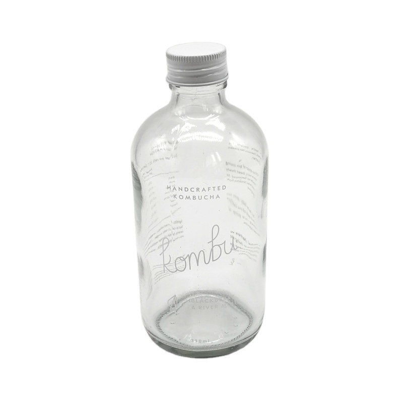 In Stock 60ml 2oz Boston Round Beverage Glass Bottle With Twist Lid 30ml Volume Screen Printing Screw Cap Sealing