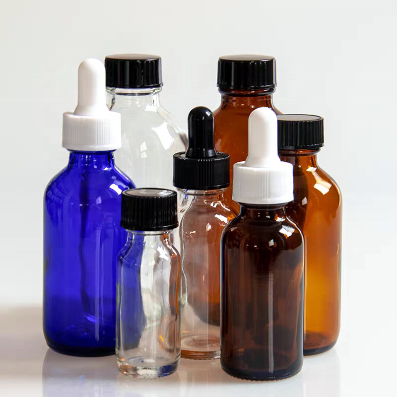 Clear Blue Amber Green 15ml 30ml 60ml 120ml Boston Round Glass Dropper Bottle 1oz 2oz 4oz 8oz 16oz Essential Oil Bottles