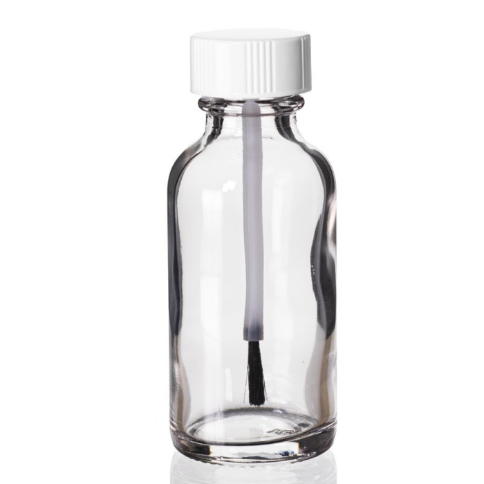 1/2oz 1oz 2oz 4oz Clear Glass Boston Round Bottles With Black Phenolic PE Lined Brush Caps