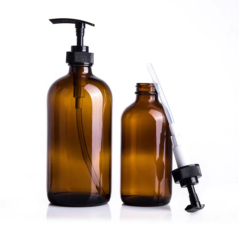 Factory Wholesale Clear Amber Blue Boston Bottle Glass Essential Oil Bottle With Pump