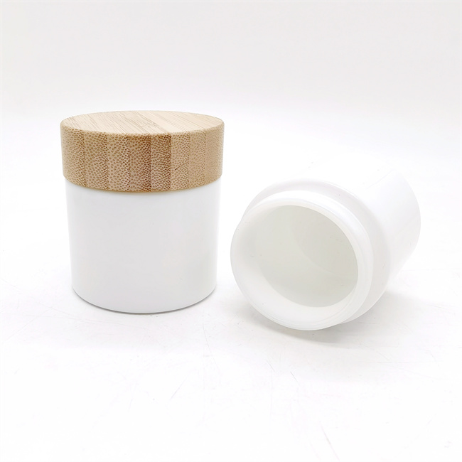 2 3 4 Oz 8 Ounce 16 oz Clear  White Ceramic Amber Glass Child Resistant Class Jar With Plastic Wood Bamboo Cap