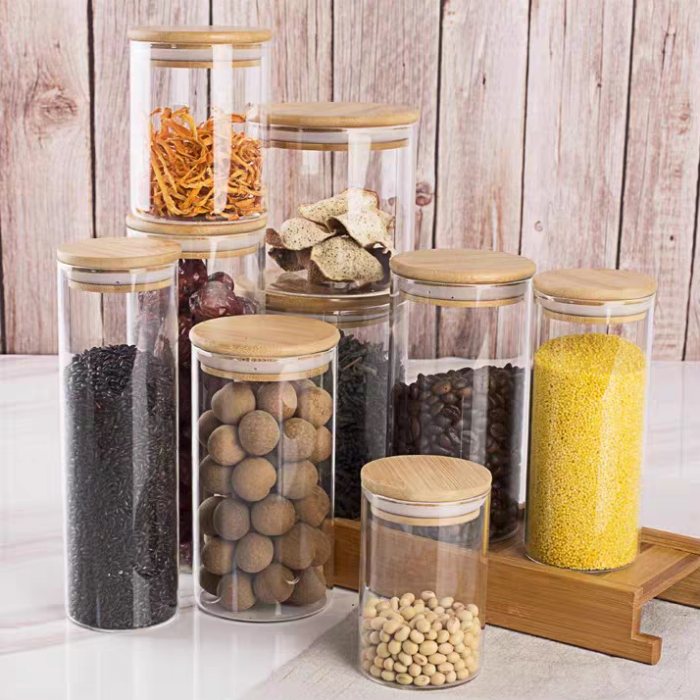 100ml 120ml 250ml 500ml 1000ml Bamboo Lid Kitchen Food Glass Storage Jars 1oz 2oz 8oz 16oz 32oz 4oz Glass Jars With Lids