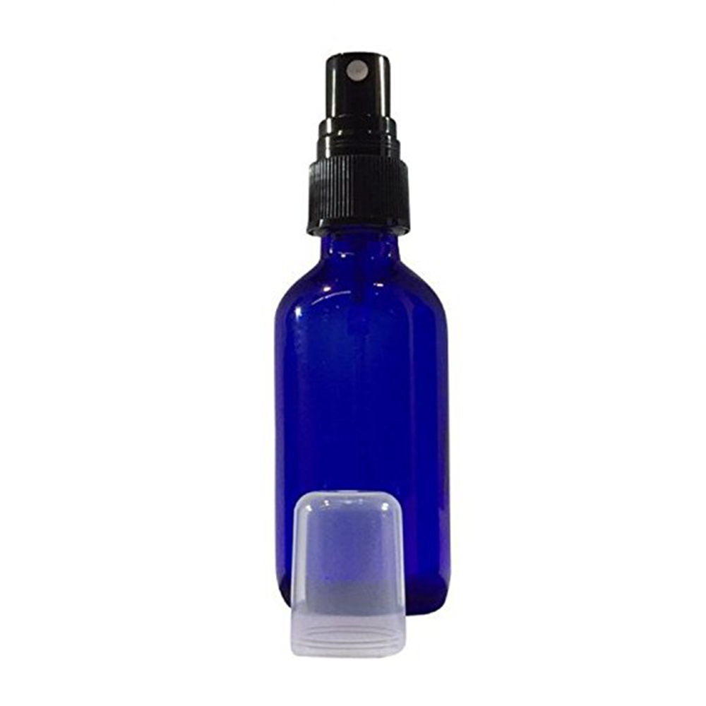 2 oz Empty Spray Bottle Cobalt Blue Boston Round Glass Bottle With White Atomizer for Essential Oil Formulas
