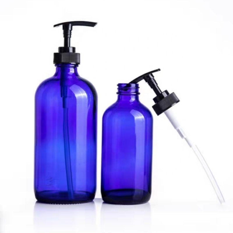 New Arrival Empty Cosmetic 1oz 2oz Cobalt Blue Glass Dropper Bottle Essential Oil Boston Round Dropper Bottle