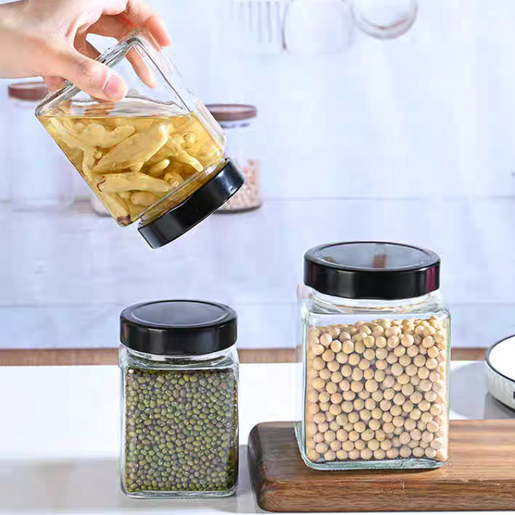 100ml 200ml 280ml 380ml 500ml 730ml Recycled Empty Square Honey Jar Glass Food Storage Packaging Glass Food Jars for Jam Honey