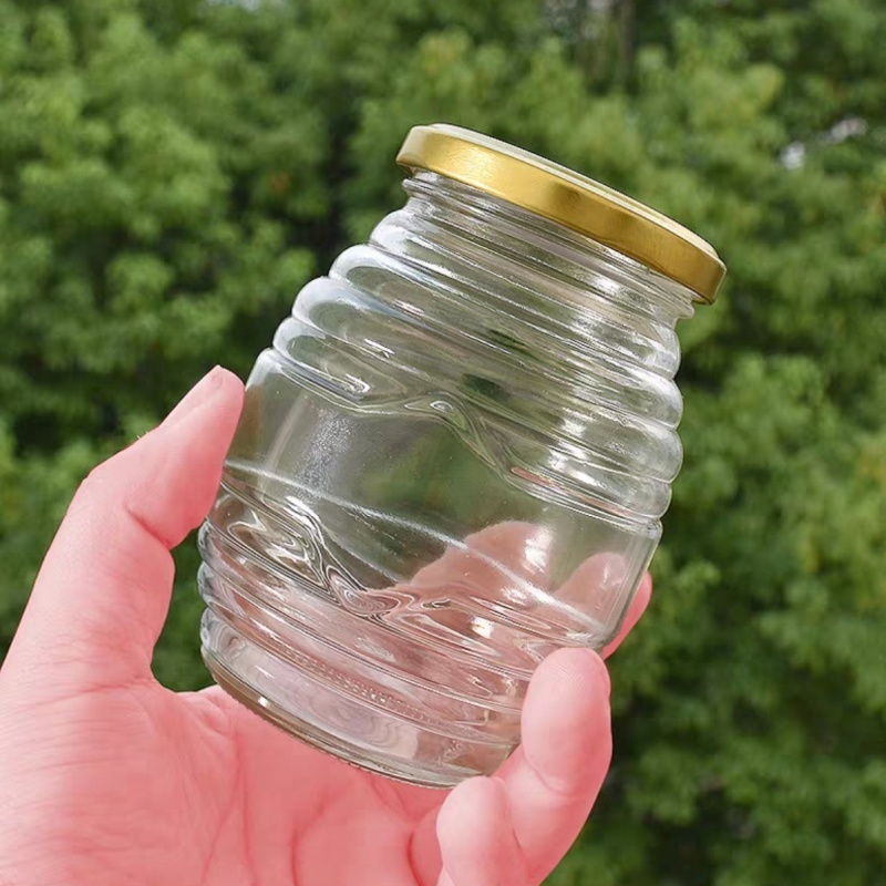 Food Grade Empty Clear Honeycomb Shape Glass Jars for Honey With Metal Lids