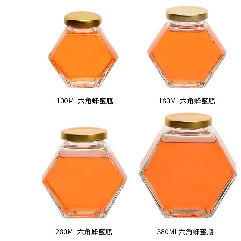 Recyclable Best Honey Bear Jar Glass Unique Honey Jar Packaging With Wooden Dipper Wholesale Hexagon Glass Jar for Honey